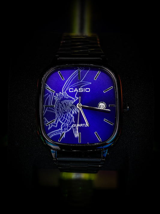 Custom Blue-Eyes White Dragon Blue Dial Vintage-Style Watch